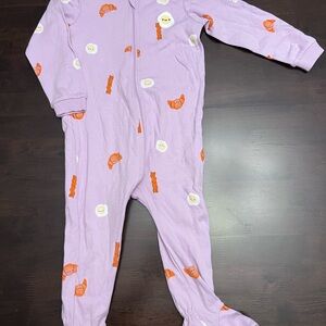 Adorable Purple Kids Footie with Cute Breakfast Print